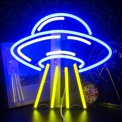 Enseigne décoration murale LED OVNI pour chambre, vaisseau spatial extraterrestre, salle de jeux pour chambre à coucher, lumineuse (1/5)