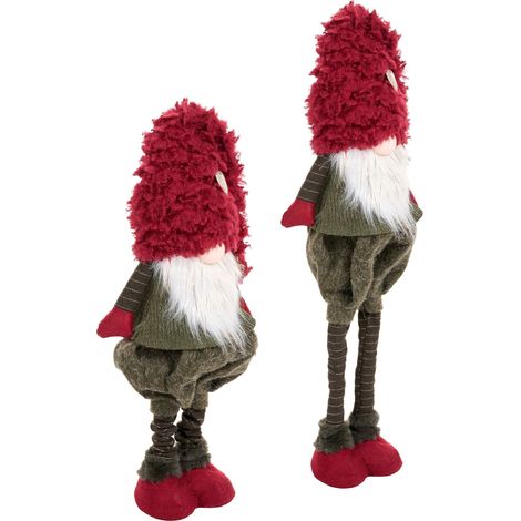 Lot de 2 Décorations de Noël en Tissu Fait Main Forme de Gnome Rouge et Vert Liperi (1/5)