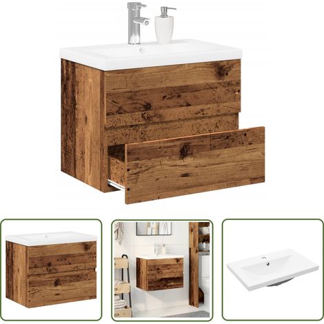 vidaXL Armoire lavabo avec bassin intégré vieux bois (1/5)