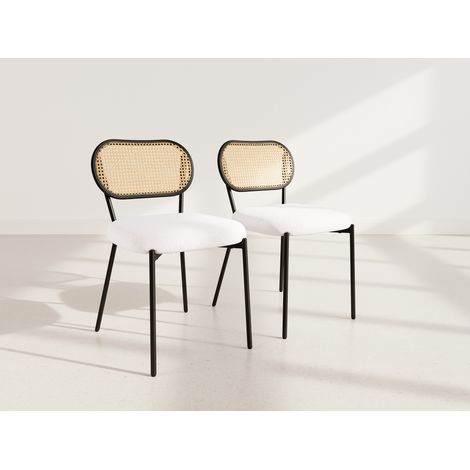 Luciano - lot de 2 chaises cannage - dossier arrondi - en tissu bouclette - beige (1/5)