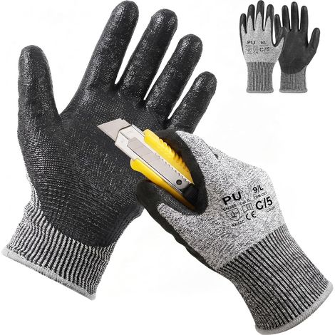 Gants Anti-Coupure PU Taille L, 2 Paires pour Travaux Mécanique (1/5)