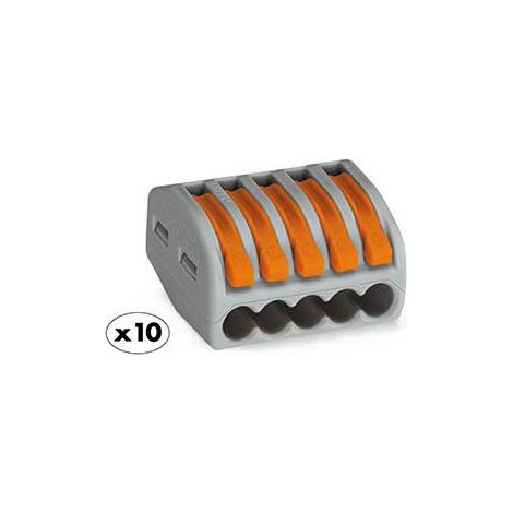 Pack de 10 bornes de connexion rapide a levier WAGO 5 entrées fil souple et rigide - S222