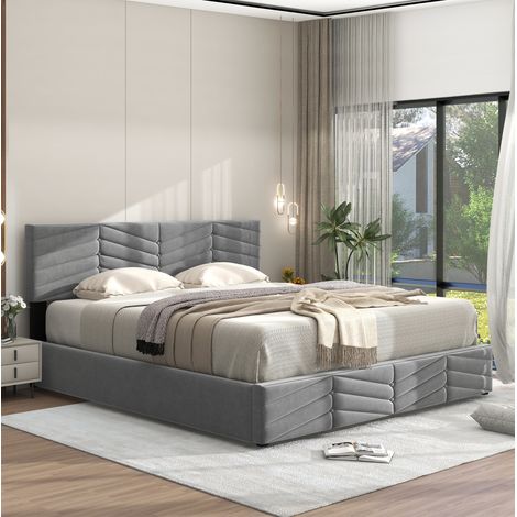 lit adulte double rangement coffre 140x200 velours gris OKMYHOME (1/5)