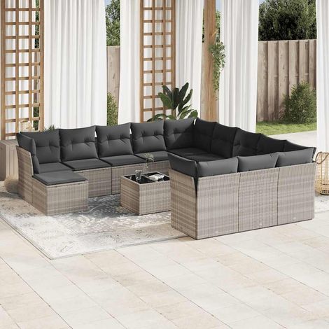vidaXL Set Divani Giardino 13 pz con Cuscini Grigio Chiaro Polyrattan (1/3)