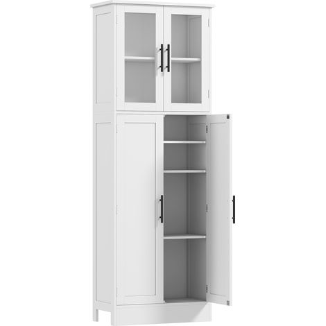 GagaMeuble de salle de bain haut 6 niveaux, meuble de rangement avec 4 portes dont 2 vitrées et étagères réglables, blanc (1/5)