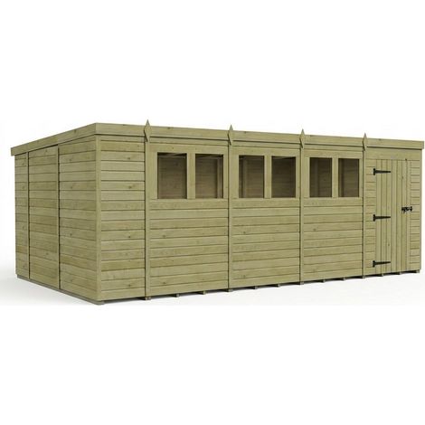 18ft x 10ft Pent Garden Shed Single Door With Windows - Pressure Treated Timber - L549 x W305 x H210 cm - Natural