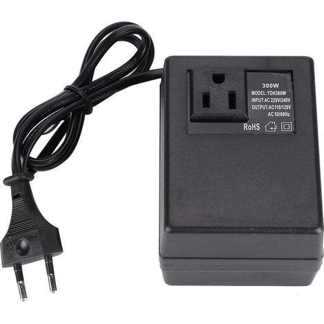 Sollbry Convertidor de enchufe de la UE, adaptador de enchufe de viaje, transformador de potencia, convertidor de voltaje, negro, 300 W, CA 220 V a 110 V, adaptador de enchufe de la UE (UE) (1/5)