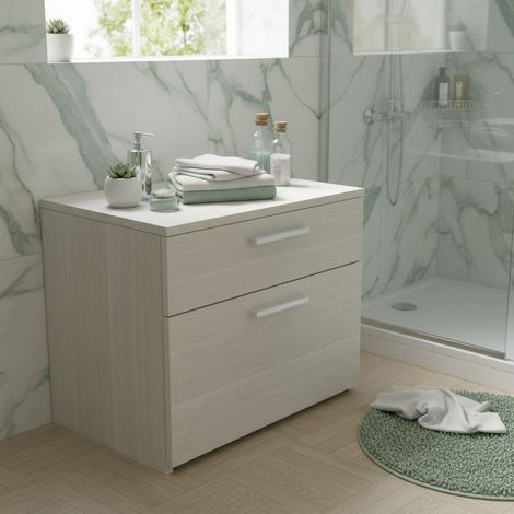 Cassettiera moderna 2 cassetti - Design minimal, chiusura rallentata - Rovere rock (1/5)