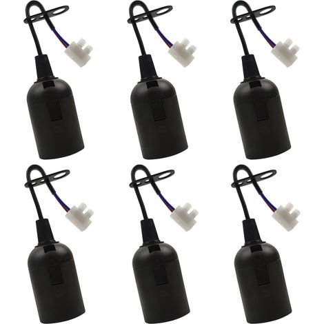 Set mit 6 E27-Ersatzfassungen – Schwarz – E27-Sockel – Mit Kabel – 4 A – 250 V – Maximal 60 W – Deckenleuchte für Baustellen