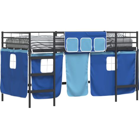 Estructura de Cama Alta para Niños con Cortinas Negro y azul vidaXL