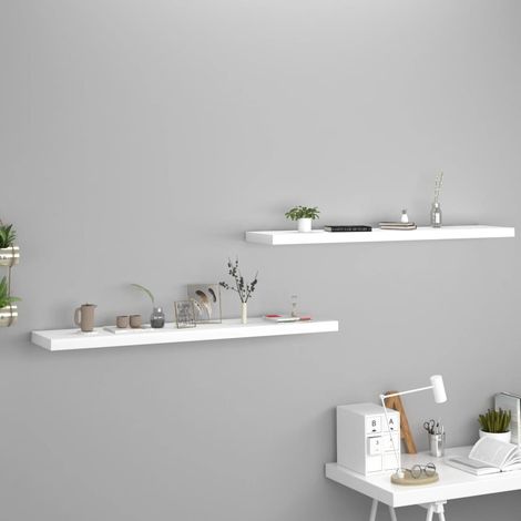 Lot de 2 Étagères murales flottantes pour Salon Bureau Chambre Blanc 120x23,5x3,8cm MDF -BV19798 (1/5)