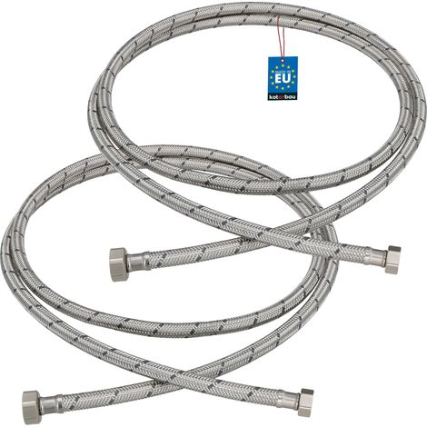 KOTARBAU® Lot de 2 Flexible Robinet 1/2"x3/8" - Tuyau Robinet 200cm - Acier Inoxydable - Rallonge Robinet Cuisine Flexible - Tuyau Robinet Cuisine Flexible - Tuyau Flexible Plomberie - Argent (1/4)