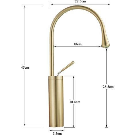 Robinet lavabo cascade doré brossé – Mitigeur monocommande – Laiton anti-corrosion – Installation facile – Idéal pour salle d'eau ou coin toilette
