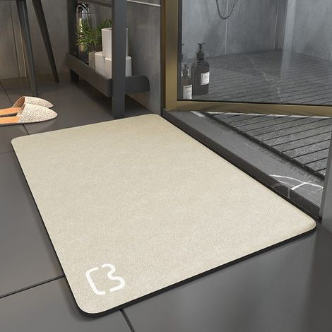 Alfombrilla de baño de tierra de diatomeas, de secado rápido, antideslizante, color beige, 40 x 60 cm.
