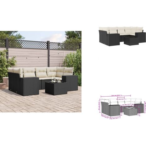 7-tlg. Garten-Sofagarnitur mit Kissen Schwarz Poly Rattan - Gartenmöbel - Gartensorte - Lounge Set - Outdoor Möbel - Rattan Gartenmöbel (1/3)