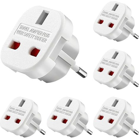 Adaptateur Voyage Universel, 6 pièces Adaptateur UK vers Prise Européenne, Adaptateur Prise Universelle, Adaptateur Prise Anglaise, Prise de Type G vers 2 Broches Européenne Modèle,Blanc (1/5)