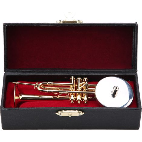 Réplique Miniature de Trompette Dorée avec Support et Étui - Ornement Musical Décoratif (1/5)