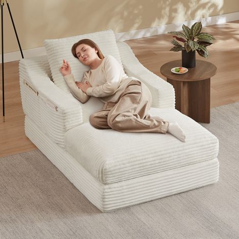 REDOM - Sillón lounge convertible, diseño de doble capa, cojín extraíble, espuma de alta densidad, blanco (1/5)