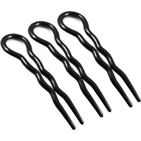 Set mit 3 langen schwarzen U-förmigen Haarspangen aus Kunststoff, 8,5 cm (3,34 Zoll), für Zöpfe und Drehungen. (1/5)