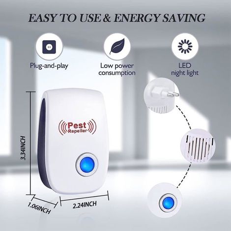 Répulsif ultrasonique Lot de 6 Électronique Répulsif contre les rongeurs et les insectes Pour la maison et le bureau Blanc (1/5)