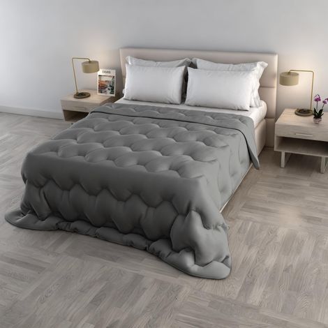 Couette d’Hiver WaterWashed, Taille matrimoniale 250×260 cm, Duvet rembourré 300 g, Couverture Lavable sans Repassage – Couleur Gris Clair. (1/5)