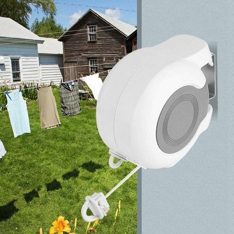 Blanco - Longitud total de 13 m, tendedero doble para exteriores, tendedero extensible de pared con longitud ajustable. (1/4)