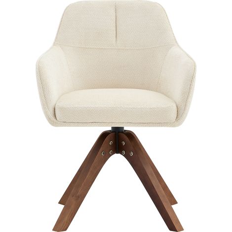 Sillas de comedor giratorias 360° de tela crema con patas de madera color nogal, juego de 2 (1/5)