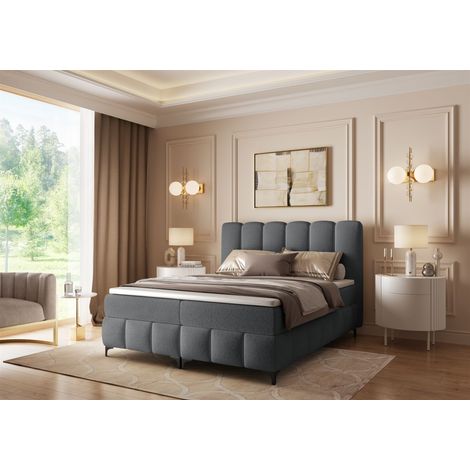 Boxspringbett Schlafzimmerbett ISABEL 160x200cm in Stoff Prime Dunkelgrau (1/5)