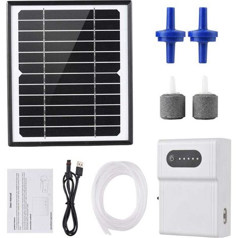 Pompes à air solaires, aérateur de bassin solaire de 5 W, chargement USB et chargement solaire sont disponibles, oxygénateur pour aquarium, aérateur de pêche avec tube, pierres à bulles