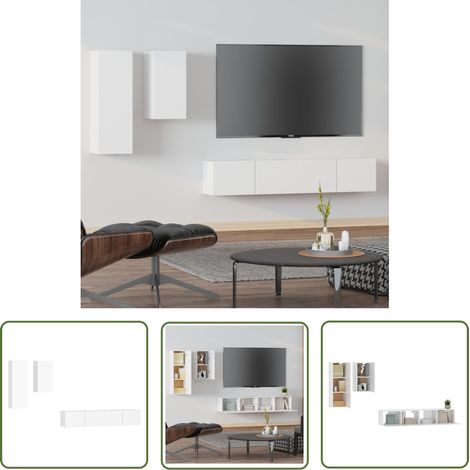 The Living Store 4-tlg. TV-Schrank-Set Weiß Holzwerkstoff - TV Schrank - Fernsehtisch - Holzwerkstoff - Weißer TV Stand - Regal (1/5)