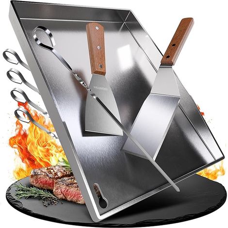 Griddle plate – Thick stainless steel griddle – 40 x 30 cm – Suitable for gas and charcoal grills (1/5)