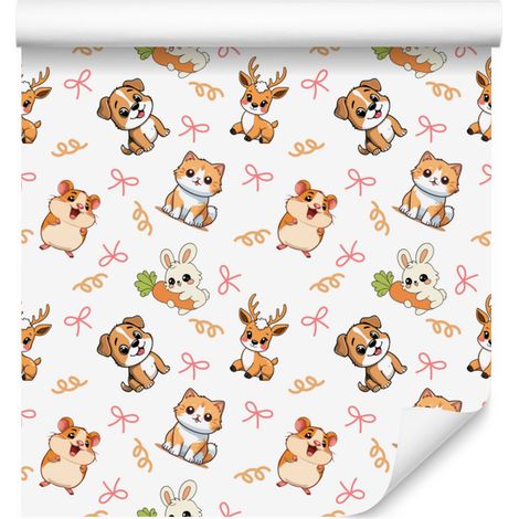 Papier peint animaux blanc, crème et beige pour salon et chambre 50x1000 cm (1/5)