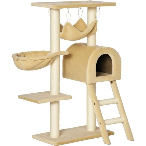 Multi-level cat tree with hammock and den, natural sisal ropes, 55 × 30 × 100 cm (1/5)