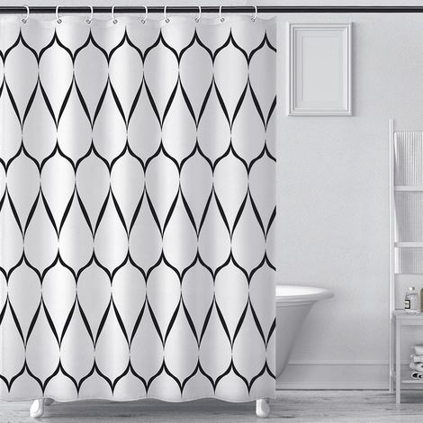 1 Rideau de douche, 180x200 cm, rayé, polyester, imperméable, anti-moisissure, avec 12 anneaux, pour salle de bains (1/5)