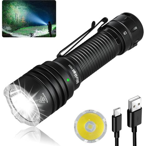 Lampe Torche Rechargeable, 5000 Lumens Lampe de poche  482m Longue Portée Lampe Tactique, IP68 Étanche Torche, 9 Modes pour Extérieur Camping Randonnée Urgence-Black (1/5)