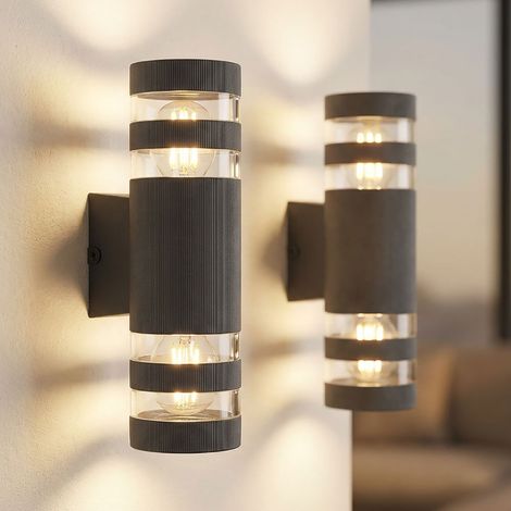 Wandleuchte innen Wandlampe Up Down Wandleuchte anthrazit 2 flammig, Glas, Kunststoff, 2x E27 Fassungen, HxBxT 22x6,5x9,5 cm, 2er Set