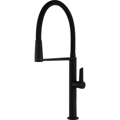 Grifo de Fregadero de Cocina Monomando Negro Mate con Caño Extraíble y Flexible de Silicona Negro (1/5)