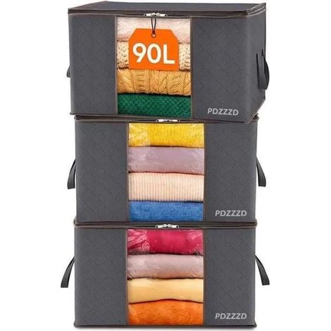 3Pcs 90L Boite Rangement, Sac de Rangement, Forte Capacité de Charge, Peut Stocker Des Vetements, Des Couettes, Des Livres (1/4)