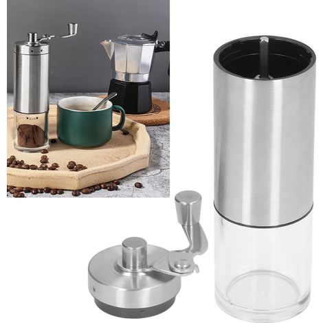 Moulin à café manuel, mini moulin à café en acier inoxydable, mouture réglable, récipient transparent en acier inoxydable. (1/5)