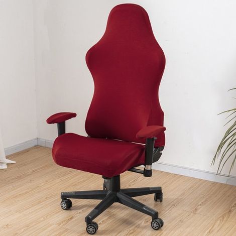Housse de chaise gaming, housse élastique pour chaise gaming, housse universelle pour chaise de bureau, lavable, pour bureaux, salons, chambres, etc., rouge bordeaux. (1/5)
