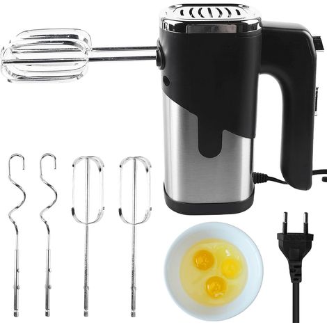 Batteur à main, 800 W, 7 vitesses, batteur électrique, avec 4 accessoires en acier inoxydable, pétrisseur à main, batteur à main, batteur de cuisine, noir (1/5)
