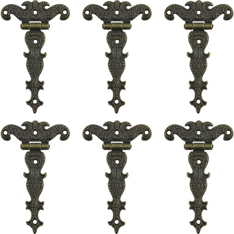 Charnière en T décorative classique, charnière en T en alliage de zinc, charnière de porte avec vis (bronze), 6 pièces