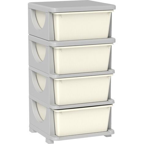 Meuble de rangement pour jouets — 4 niveaux, 4 tiroirs, plastique, 37 x 37 x 76 cm, beige — pour ranger divers objets. (1/5)