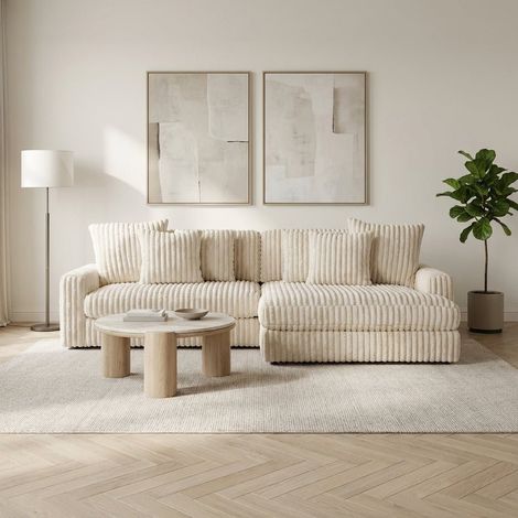 3-Sitzer-Ecksofa XXL Beige Geripptes Sofa Nia