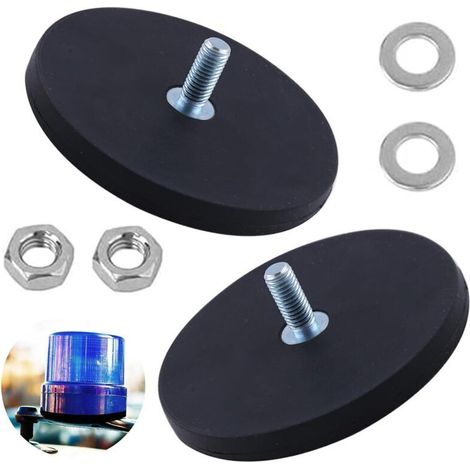 2 Pezzi Magnete Potente Magnet in Gomma Ø 66 mm con Filettatura Interna M6 Magneti Potenti Durevoli Magnet in Gomma Forza di Adesione 30 KG per Esterni, Telecamere (1/5)