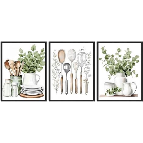 Wall Decoration for Kitchen Farmhouse, Eucalyptus Watercolour Rustic Poster for Kitchen Dining Room 30 x 40 cm without Frame (1/5)