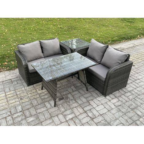 Fimous Outdoor Garden Furniture Sets 4 Pieces Wicker Rattan Furniture Sofa Sets with Rectangular Dining Table Love Sofa Side Table (1/4)