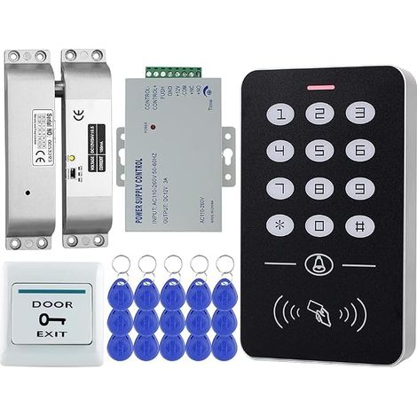 Kit de Système de Contrôle d'Accès de Porte RFID Bricolage Clavier Autonome 1000 Utilisateurs + Verrou de Boulon Électrique+12V Alimentation +Clés 15pcs (1/5)