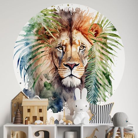 Sticker mural rond / cercle Enfants - Lion - Diamètre 30 cm - Adhésif MAT (1/2)