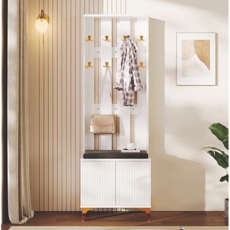 Mueble armario recibidor con banco y ganchos dorados OKMYHOME (1/5)